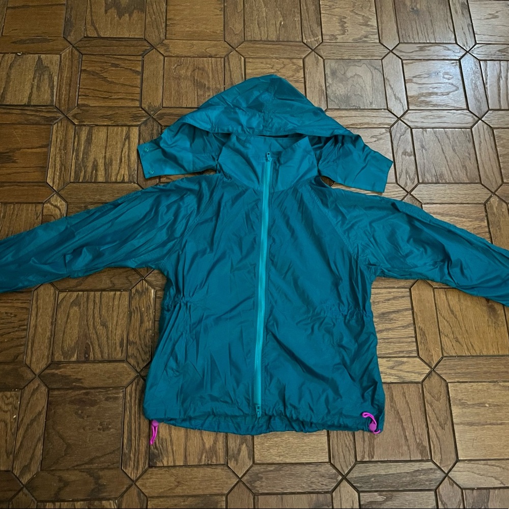 Fabletics Natalia Woven Jacket Dark Jade Size XXS Removable Hood Windbreaker